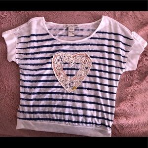 American Rag Striped Women’s Top with Doily Heart